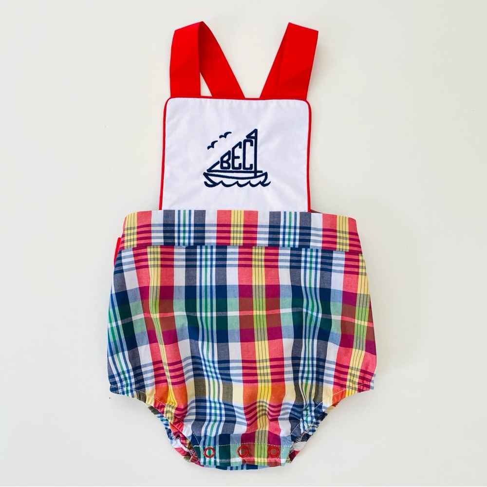The Beaufort Bonnet Company Plaid Sunsuit Sayre Montpelier Sailboat 6-12 Months